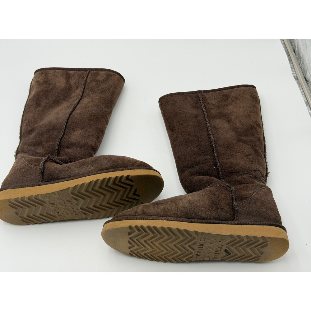 Vintage Ugg Australia Tall Boots Womens 8 Chocolate Brown Suede Sheepskin Winter